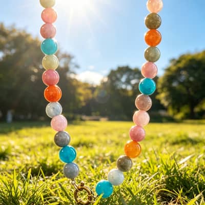 Multicolor Round Natural Stone Beaded Necklace, Waterproof Stainless Steel Spring Ring Clasp detail 1