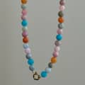 Multicolor Round Natural Stone Beaded Necklace, Waterproof Stainless Steel Spring Ring Clasp 2