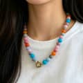Multicolor Round Natural Stone Beaded Necklace, Waterproof Stainless Steel Spring Ring Clasp 3