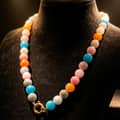 Multicolor Round Natural Stone Beaded Necklace, Waterproof Stainless Steel Spring Ring Clasp 4