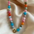 Multicolor Round Natural Stone Beaded Necklace, Waterproof Stainless Steel Spring Ring Clasp 5