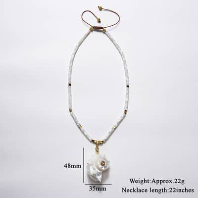 Summer Boho Natural White Shell Bead Necklace With Spiral Conch Shell Pendant Adjustable Beach Vacation detail 6