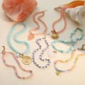 French Vacation Color Natural Stone Beaded Necklace, Waterproof Stainless Steel Pendant Ocean Vacation 2