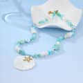 French Vacation Color Natural Stone Beaded Necklace, Waterproof Stainless Steel Pendant Ocean Vacation 3