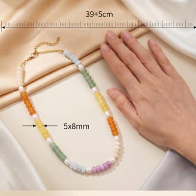 Rainbow Abacus Natural Pearl Beaded Necklace, Waterproof Stainless Steel Stackable detail 2