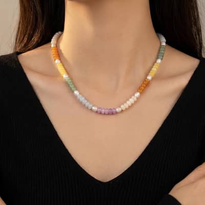 Rainbow Abacus Natural Pearl Beaded Necklace, Waterproof Stainless Steel Stackable detail 3