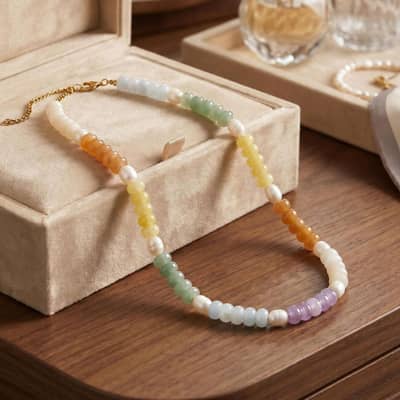 Rainbow Abacus Natural Pearl Beaded Necklace, Waterproof Stainless Steel Stackable detail 4