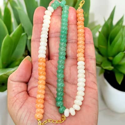 Abacus Beads Natural Stone Beaded Choker Necklace, Waterproof Stainless Steel Stackable Clavicle Chain detail 1