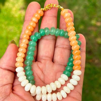Abacus Beads Natural Stone Beaded Choker Necklace, Waterproof Stainless Steel Stackable Clavicle Chain detail 2
