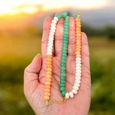 Abacus Beads Natural Stone Beaded Choker Necklace, Waterproof Stainless Steel Stackable Clavicle Chain detail 4