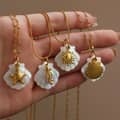Ocean Beach Waterproof 18K Gold Plated Mother of Pearl Shell Necklace with Starfish Seahorse, Stainless Steel 2
