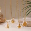Ocean Beach Waterproof 18K Gold Plated Mother of Pearl Shell Necklace with Starfish Seahorse, Stainless Steel 3