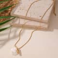 Ocean Beach Waterproof 18K Gold Plated Mother of Pearl Shell Necklace with Starfish Seahorse, Stainless Steel 6