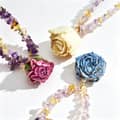 Natural Stone Crystal Chip Beaded Clavicle Chain, Rose Pendant Necklace 1