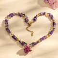 Natural Stone Crystal Chip Beaded Clavicle Chain, Rose Pendant Necklace 2