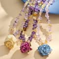 Natural Stone Crystal Chip Beaded Clavicle Chain, Rose Pendant Necklace 3