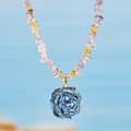Natural Stone Crystal Chip Beaded Clavicle Chain, Rose Pendant Necklace 4