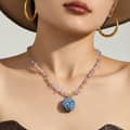 Natural Stone Crystal Chip Beaded Clavicle Chain, Rose Pendant Necklace 5