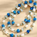 Natural Freshwater Pearl Faceted Aquamarine Beaded Necklace, Waterproof Stainless Steel 4