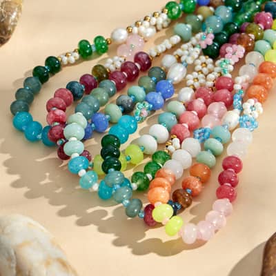 Colored Natural Stone Freshwater Pearl Beaded Necklace, Waterproof Stainless Steel detail 2