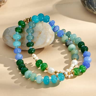 Colored Natural Stone Freshwater Pearl Beaded Necklace, Waterproof Stainless Steel detail 3