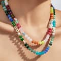 Colored Natural Stone Freshwater Pearl Beaded Necklace, Waterproof Stainless Steel 4