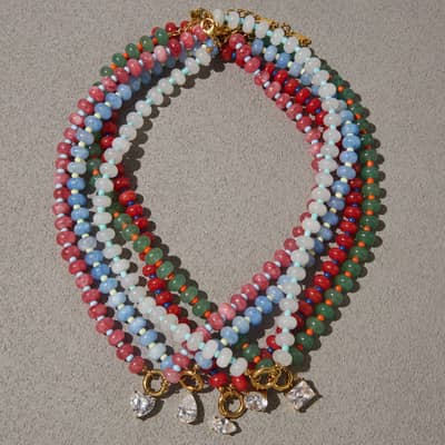 Abacus Beads Natural Stone Beaded Necklace, Waterproof Stainless Steel Spring Clasp Square Pear-Shaped Zircon Pendant detail 3