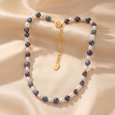 925 Sterling Silver Mixed Color 8-9mm Natural Baroque Freshwater Pearl Beaded Necklace detail 2