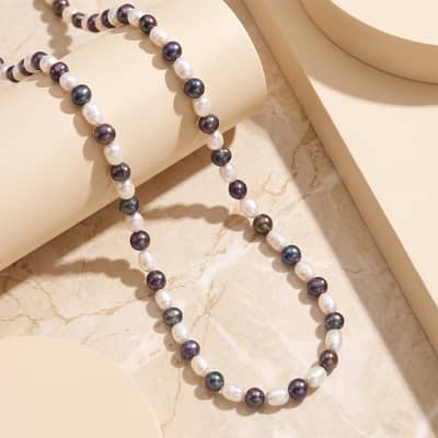 925 Sterling Silver Mixed Color 8-9mm Natural Baroque Freshwater Pearl Beaded Necklace detail 3