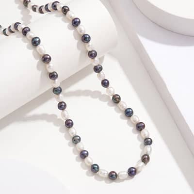 925 Sterling Silver Mixed Color 8-9mm Natural Baroque Freshwater Pearl Beaded Necklace detail 4
