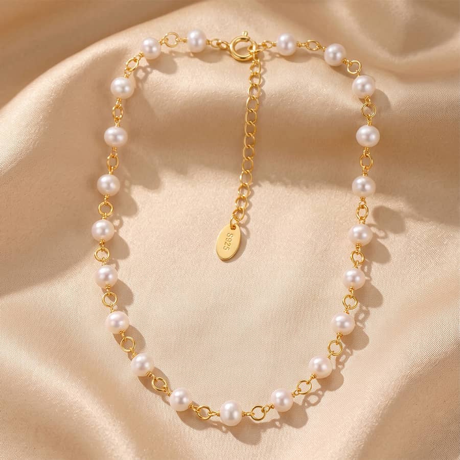 925 Sterling Silver Natural Freshwater Pearl 5-6mm Adjustable Dainty Chain Necklace - main