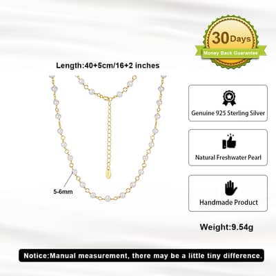 925 Sterling Silver Natural Freshwater Pearl 5-6mm Adjustable Dainty Chain Necklace detail 5