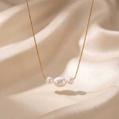 925 Sterling Silver Dainty Thin Chain Natural Freshwater Pearl Adjustable Elegant Necklace detail 3