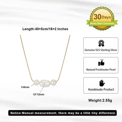 925 Sterling Silver Dainty Thin Chain Natural Freshwater Pearl Adjustable Elegant Necklace detail 5