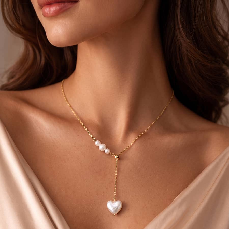 Heart Natural Freshwater Pearl 925 Sterling Silver Adjustable Y Lariat Dainty Necklace - main