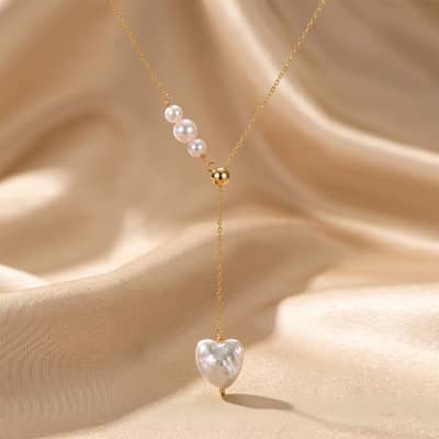 Heart Natural Freshwater Pearl 925 Sterling Silver Adjustable Y Lariat Dainty Necklace detail 2