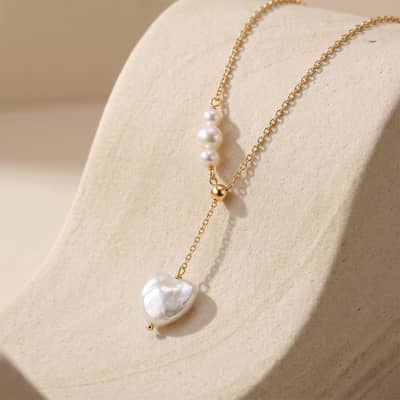 Heart Natural Freshwater Pearl 925 Sterling Silver Adjustable Y Lariat Dainty Necklace detail 3