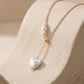 Heart Natural Freshwater Pearl 925 Sterling Silver Adjustable Y Lariat Dainty Necklace 3