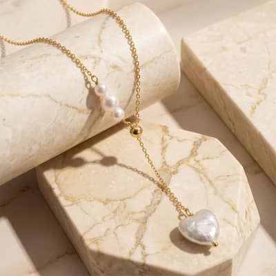 Heart Natural Freshwater Pearl 925 Sterling Silver Adjustable Y Lariat Dainty Necklace detail 4