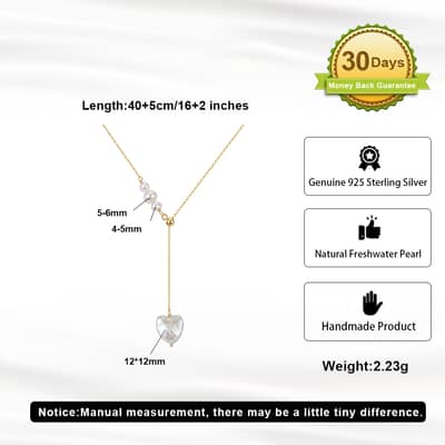 Heart Natural Freshwater Pearl 925 Sterling Silver Adjustable Y Lariat Dainty Necklace detail 5