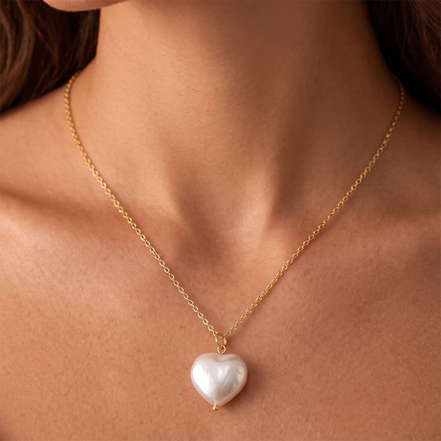 925 Sterling Silver Heart Natural Baroque Freshwater Pearl Pendant Adjustable Dainty Necklace - main