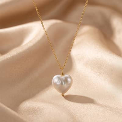 925 Sterling Silver Heart Natural Baroque Freshwater Pearl Pendant Adjustable Dainty Necklace detail 2