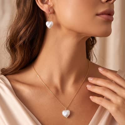 925 Sterling Silver Heart Natural Baroque Freshwater Pearl Pendant Adjustable Dainty Necklace detail 3