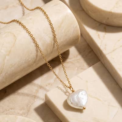 925 Sterling Silver Heart Natural Baroque Freshwater Pearl Pendant Adjustable Dainty Necklace detail 4