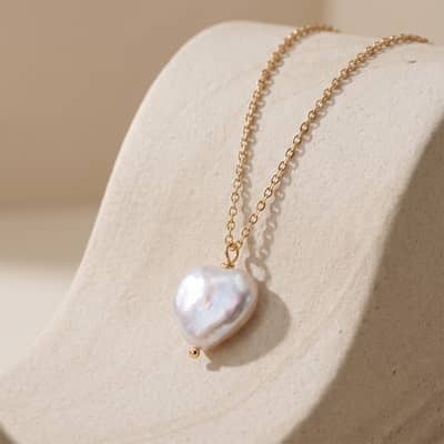 925 Sterling Silver Heart Natural Baroque Freshwater Pearl Pendant Adjustable Dainty Necklace detail 5