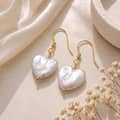 925 Sterling Silver Heart Shaped Natural Freshwater Pearl Drop Dangle Earrings 1