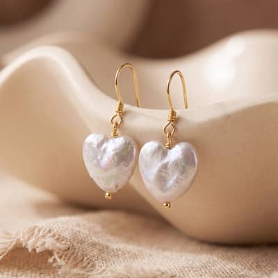 925 Sterling Silver Heart Shaped Natural Freshwater Pearl Drop Dangle Earrings detail 3