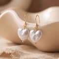 925 Sterling Silver Heart Shaped Natural Freshwater Pearl Drop Dangle Earrings 3