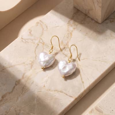 925 Sterling Silver Heart Shaped Natural Freshwater Pearl Drop Dangle Earrings detail 4