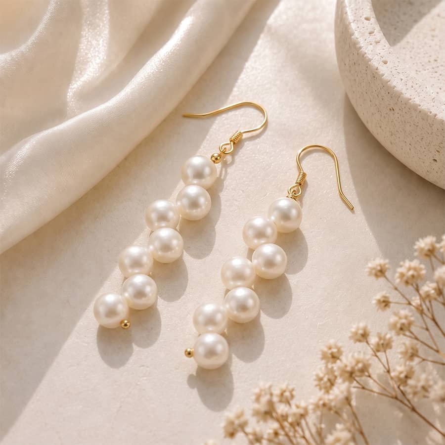 925 Sterling Silver Long Dangle Natural Freshwater Pearl Drop Hook Earrings 6-7mm - main